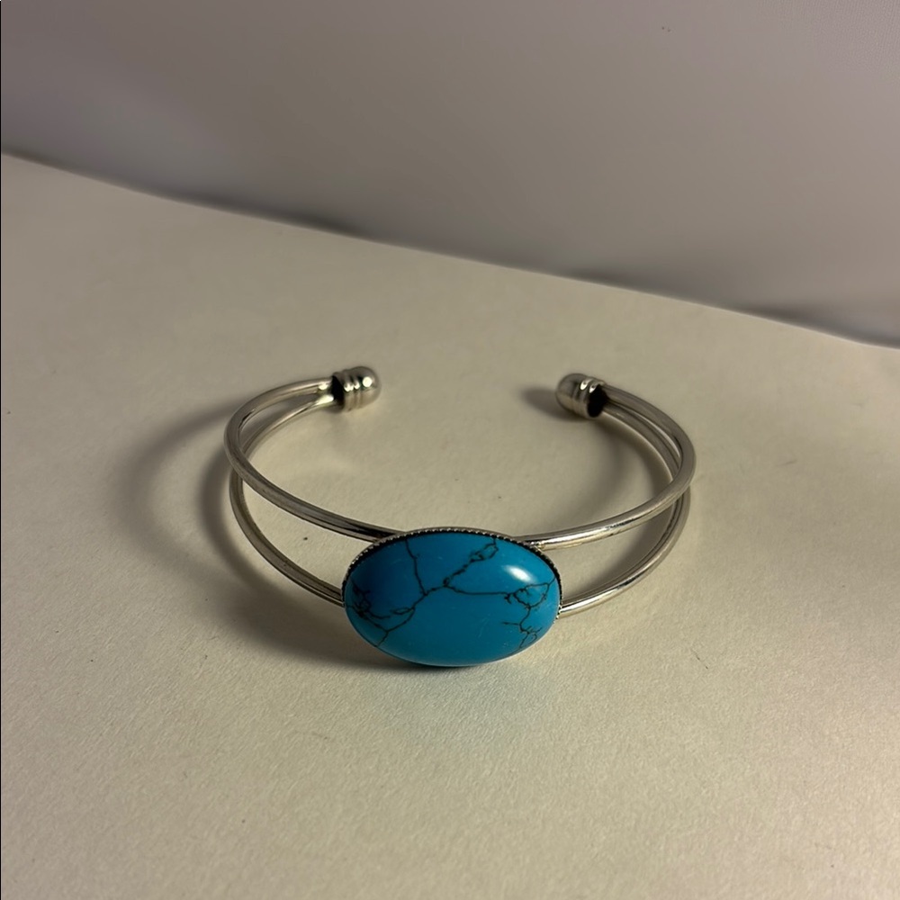 Silver Cuff Bracelet with Turquoise Stone